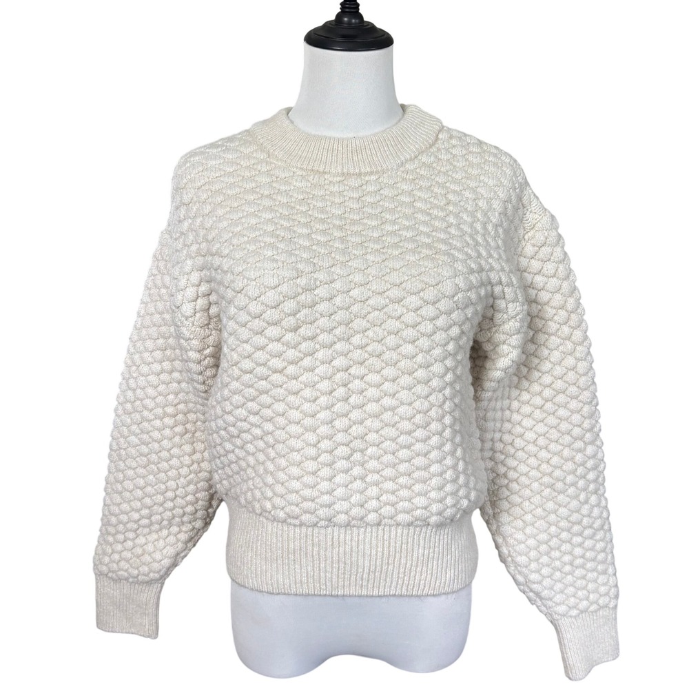 MNG‎ Mango Chunky Bubble Knit Cream Sweater Size M Cozy Wool Alpaca